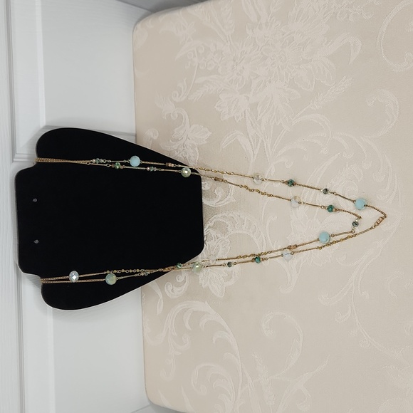 LOFT necklace double strand gold and opal blue green - Picture 3 of 9